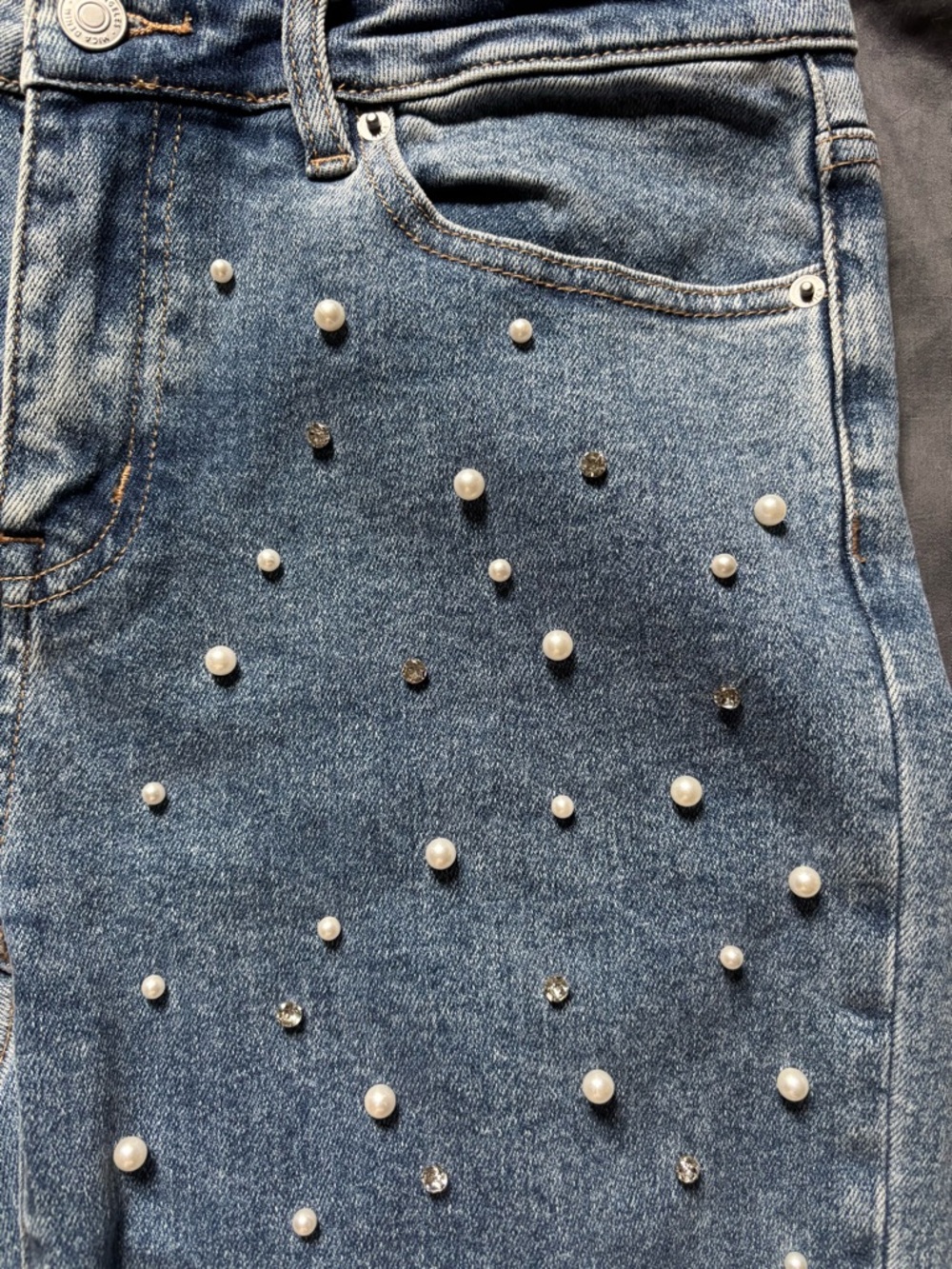 Mica size 28 Pearl and Rhinestone-Embellished Women's Jeans - Light Blue - Picture 4 of 10